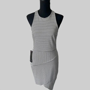 Bebe Short Asymmetrical Striped Stretch Mini Dress